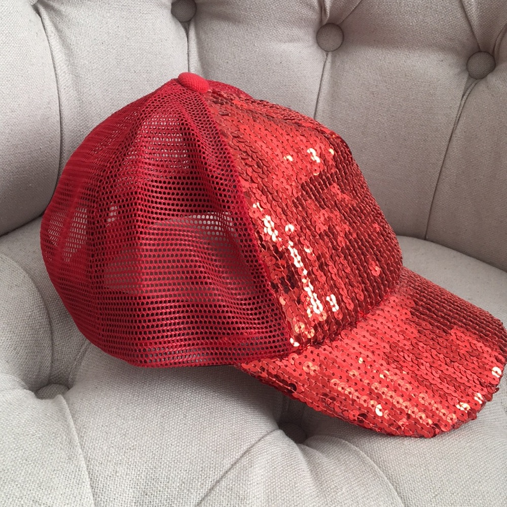 Red sequin cap hat july 4th